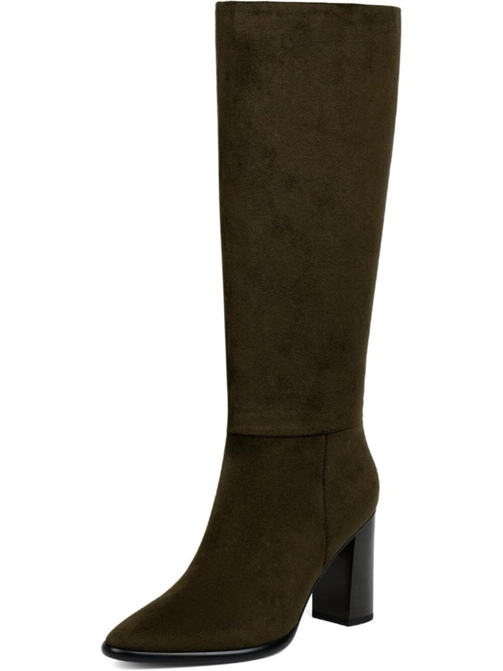 Women's Green Pointed Toe Chunky Heel Cushioning Foam Tall Knee High Boot Shoes